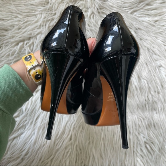Gucci Black Patent Leather Round Toe Platform High Heel Pumps Size 39 - Picture 7 of 12